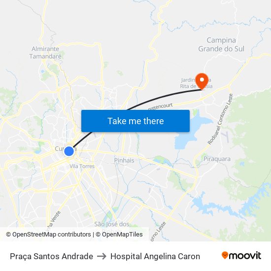 Praça Santos Andrade to Hospital Angelina Caron map