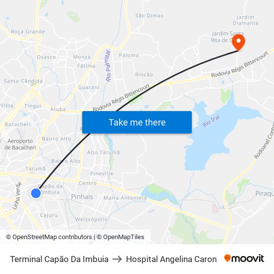 Terminal Capão Da Imbuia to Hospital Angelina Caron map