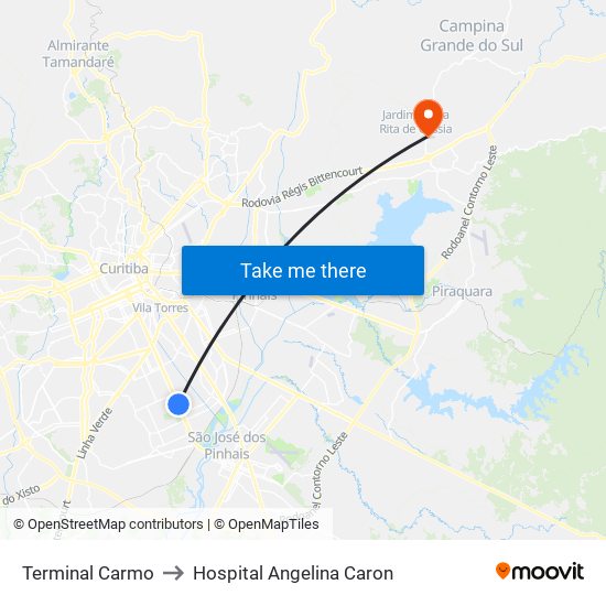 Terminal Carmo to Hospital Angelina Caron map