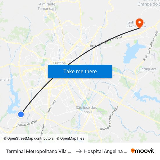 Terminal Metropolitano Vila Angélica to Hospital Angelina Caron map