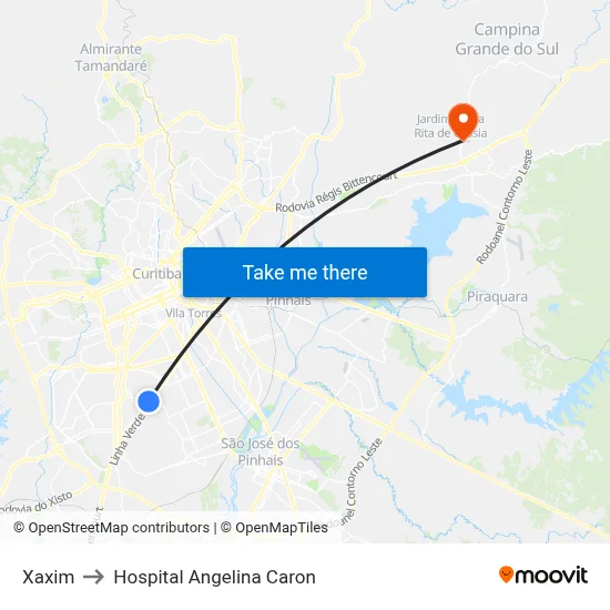 Xaxim to Hospital Angelina Caron map