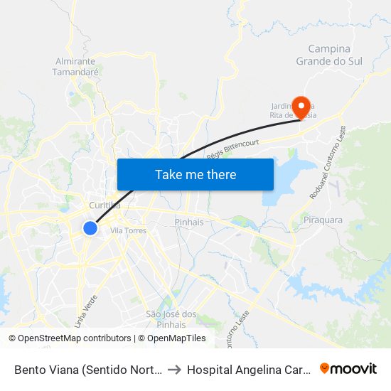 Bento Viana (Sentido Norte) to Hospital Angelina Caron map