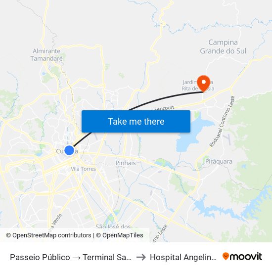 Passeio Público → Terminal Santa Cândida to Hospital Angelina Caron map