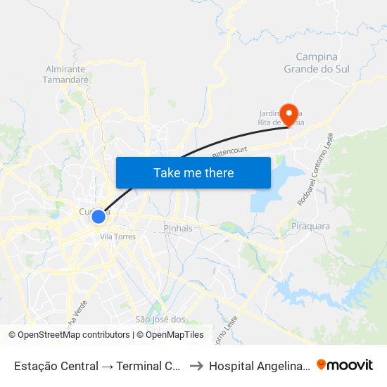 Estação Central → Terminal Capão Raso to Hospital Angelina Caron map