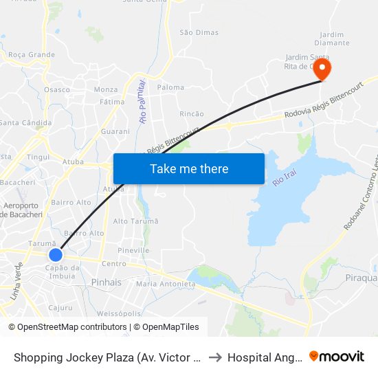 Shopping Jockey Plaza (Av. Victor Ferreira Do Amaral, 2300) to Hospital Angelina Caron map