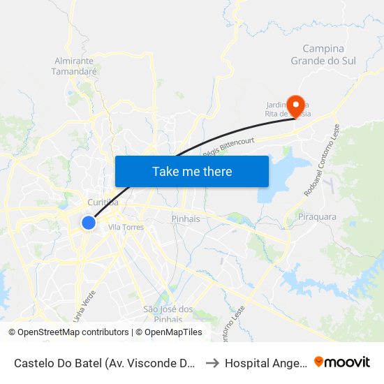 Castelo Do Batel (Av. Visconde De Guarapuava, 4610) to Hospital Angelina Caron map