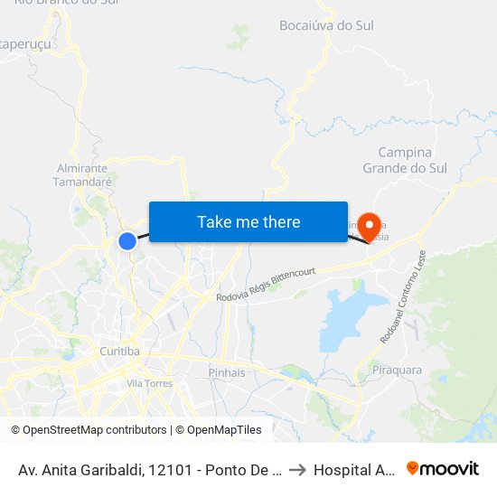 Av. Anita Garibaldi, 12101 - Ponto De Integração Temporal (Desembarque) to Hospital Angelina Caron map
