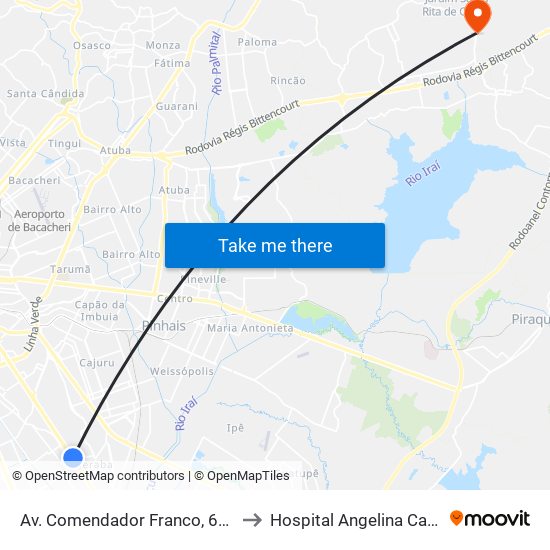 Av. Comendador Franco, 6021 to Hospital Angelina Caron map