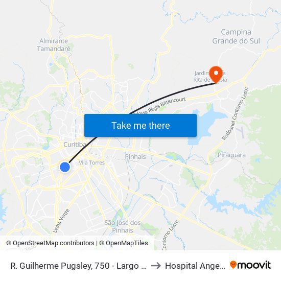 R. Guilherme Pugsley, 750 - Largo Doutor Acir Mullinari to Hospital Angelina Caron map