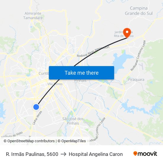 R. Irmãs Paulinas, 5600 to Hospital Angelina Caron map