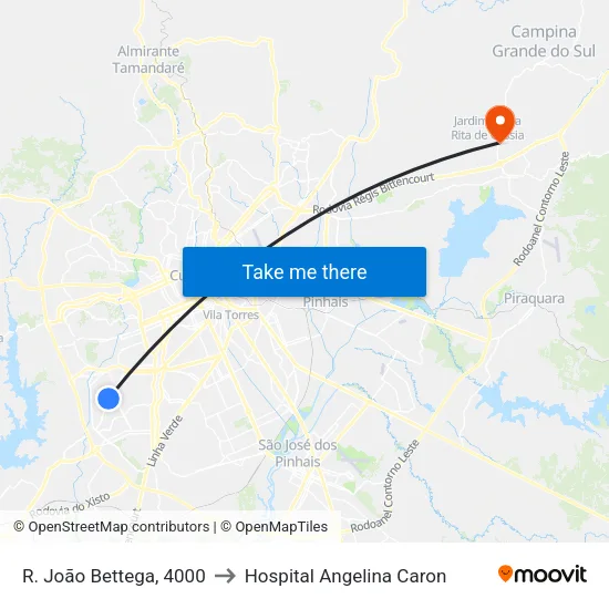 R. João Bettega, 4000 to Hospital Angelina Caron map