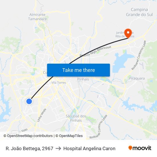 R. João Bettega, 2967 to Hospital Angelina Caron map