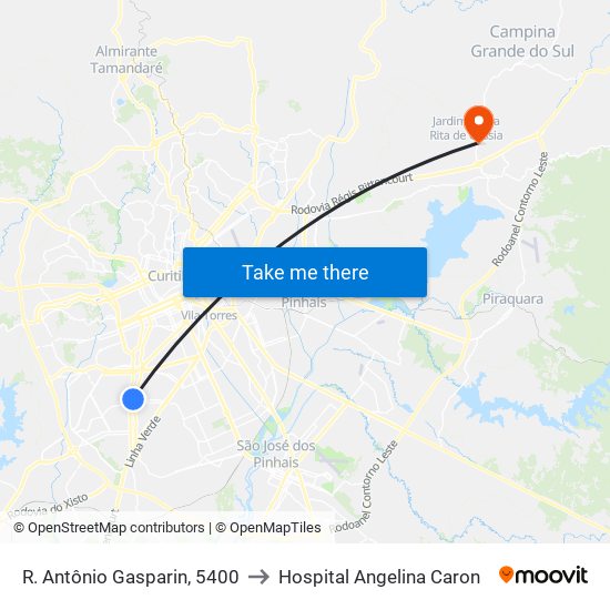 R. Antônio Gasparin, 5400 to Hospital Angelina Caron map