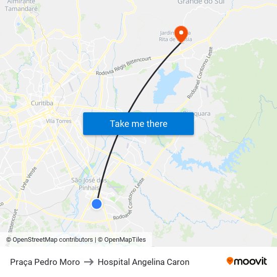 Praça Pedro Moro to Hospital Angelina Caron map