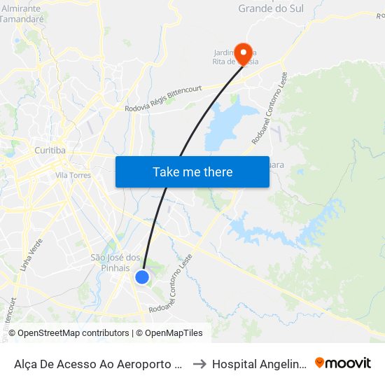 Alça De Acesso Ao Aeroporto Afonso Pena to Hospital Angelina Caron map