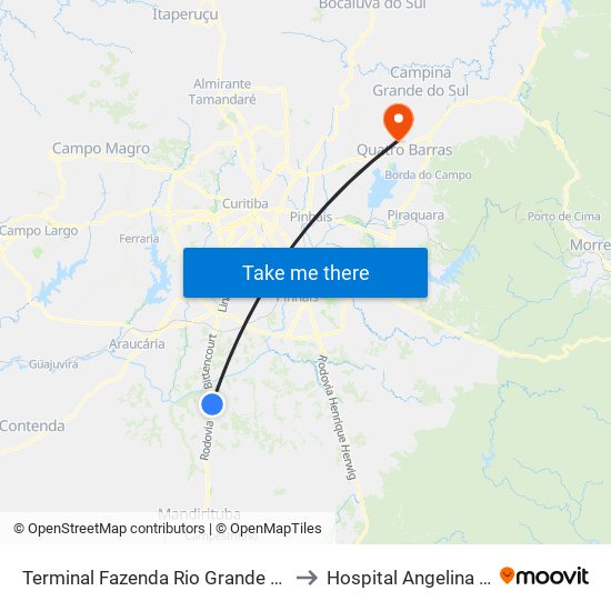 Terminal Fazenda Rio Grande (Externo) to Hospital Angelina Caron map