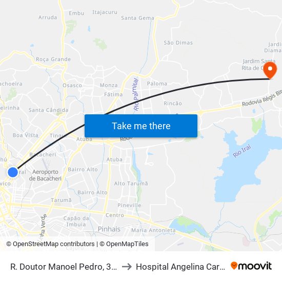 R. Doutor Manoel Pedro, 315 to Hospital Angelina Caron map