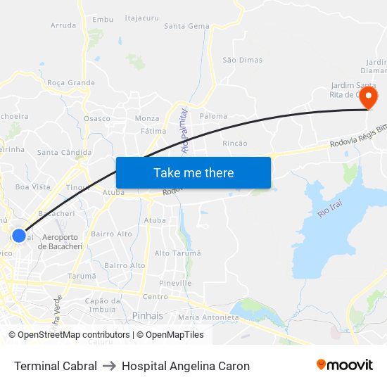 Terminal Cabral to Hospital Angelina Caron map