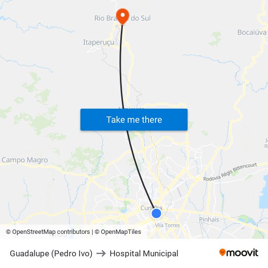Guadalupe (Pedro Ivo) to Hospital Municipal map
