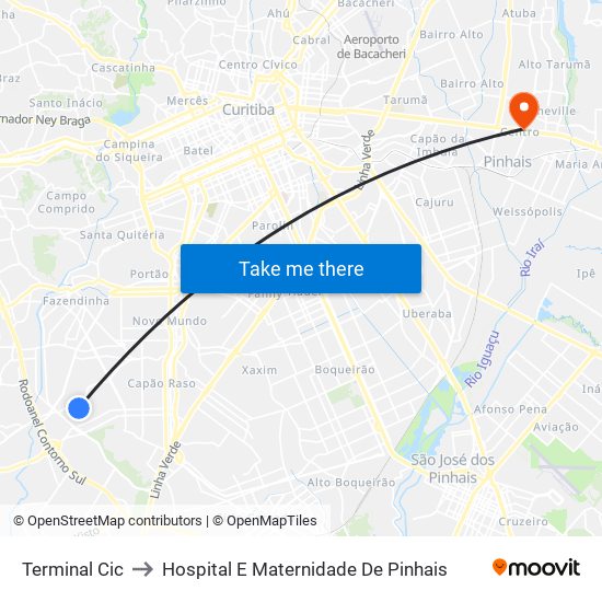 Terminal Cic to Hospital E Maternidade De Pinhais map