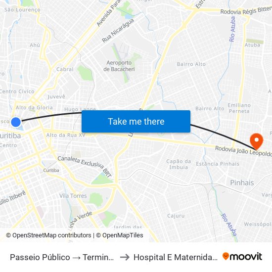 Passeio Público → Terminal Santa Cândida to Hospital E Maternidade De Pinhais map