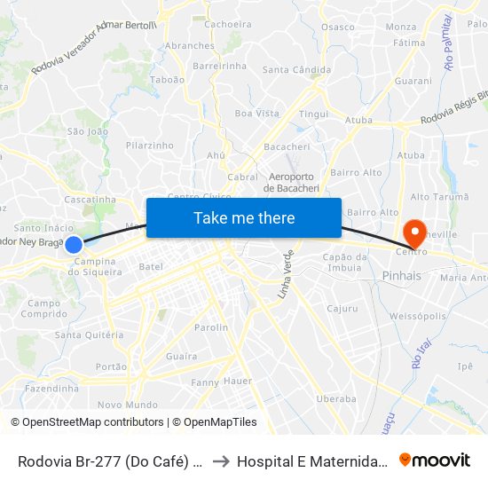 Rodovia Br-277 (Do Café) - Parque Barigui to Hospital E Maternidade De Pinhais map