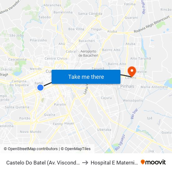 Castelo Do Batel (Av. Visconde De Guarapuava, 4610) to Hospital E Maternidade De Pinhais map