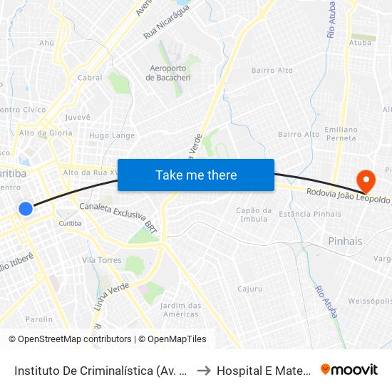Instituto De Criminalística (Av. Visconde De Guarapuava, 2646) to Hospital E Maternidade De Pinhais map