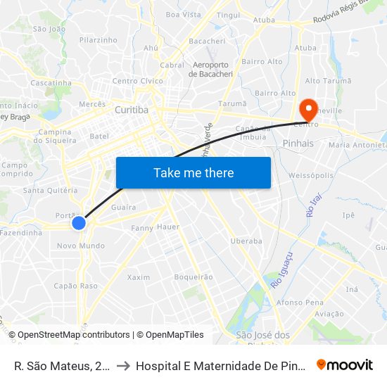 R. São Mateus, 200 to Hospital E Maternidade De Pinhais map