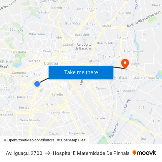 Av. Iguaçu, 2700 to Hospital E Maternidade De Pinhais map