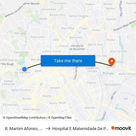 R. Martim Afonso, 2900 to Hospital E Maternidade De Pinhais map