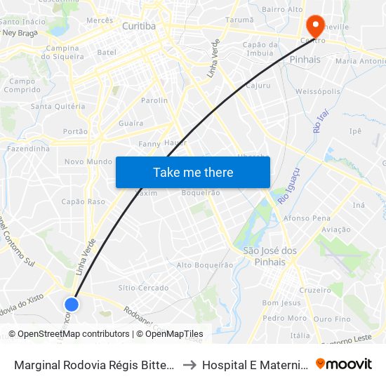 Marginal Rodovia Régis Bittencourt (Br 116) - Ceasa to Hospital E Maternidade De Pinhais map