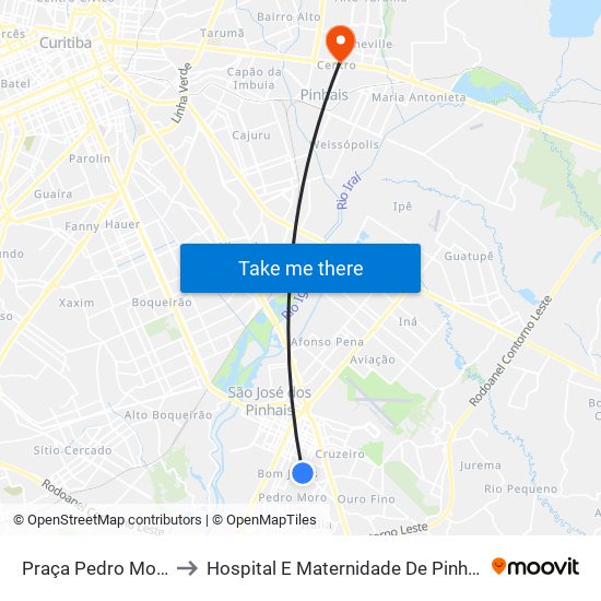 Praça Pedro Moro to Hospital E Maternidade De Pinhais map