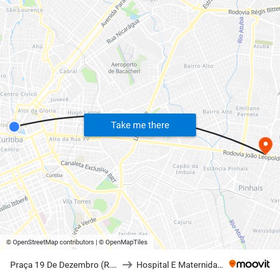 Praça 19 De Dezembro (R. Inácio Lustosa) to Hospital E Maternidade De Pinhais map