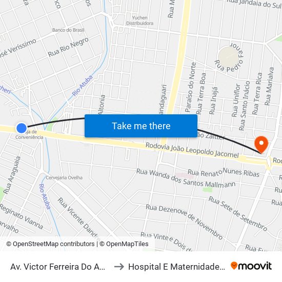 Av. Victor Ferreira Do Amaral, 3377 to Hospital E Maternidade De Pinhais map