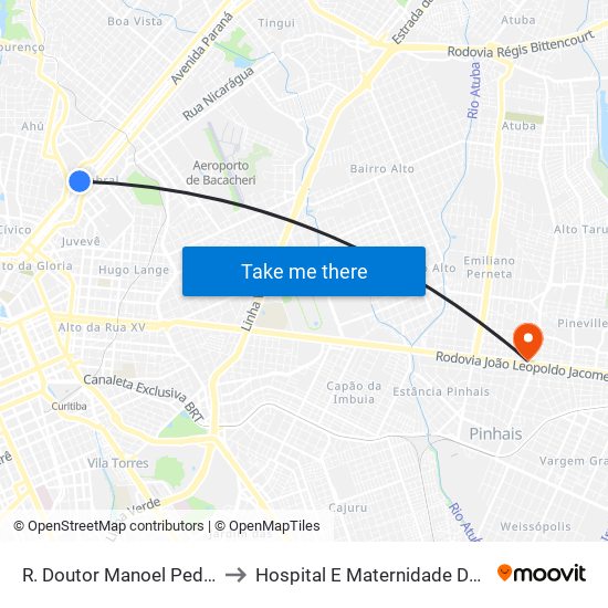 R. Doutor Manoel Pedro, 315 to Hospital E Maternidade De Pinhais map