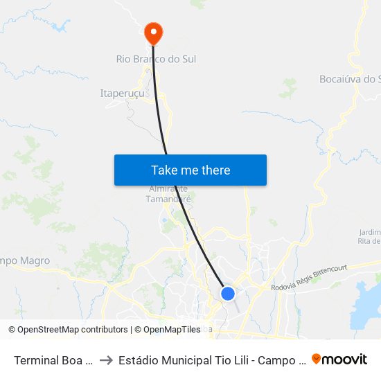 Terminal Boa Vista to Estádio Municipal Tio Lili - Campo Da Madre map