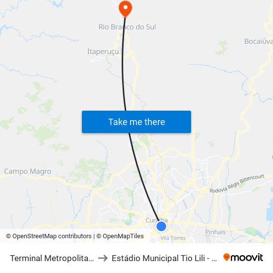 Terminal Metropolitano Guadalupe to Estádio Municipal Tio Lili - Campo Da Madre map