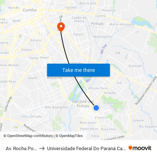 Av. Rocha Pombo, 2561 to Universidade Federal Do Paraná Campus Centro Politécnico map