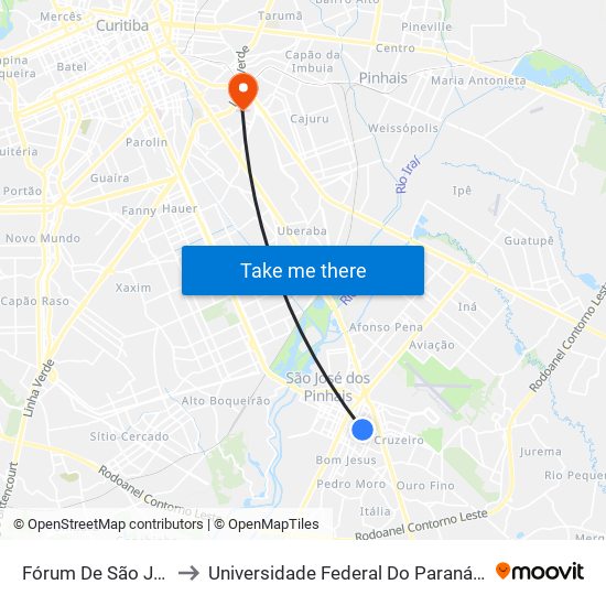 Fórum De São José Dos Pinhais to Universidade Federal Do Paraná Campus Centro Politécnico map