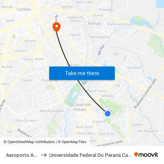 Aeroporto Afonso Pena to Universidade Federal Do Paraná Campus Centro Politécnico map