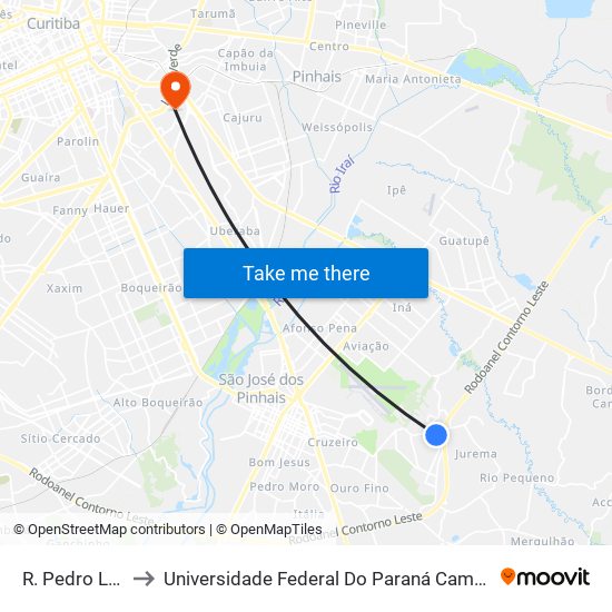 R. Pedro Laska, 54 to Universidade Federal Do Paraná Campus Centro Politécnico map