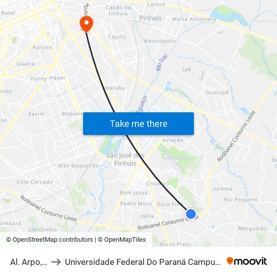 Al. Arpo, 3030 to Universidade Federal Do Paraná Campus Centro Politécnico map