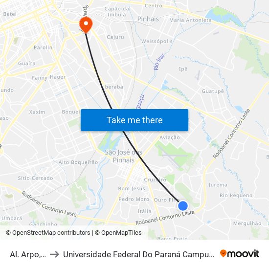 Al. Arpo, 2670 to Universidade Federal Do Paraná Campus Centro Politécnico map