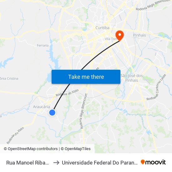 Rua Manoel Ribas, 2079 - Rotatória to Universidade Federal Do Paraná Campus Centro Politécnico map