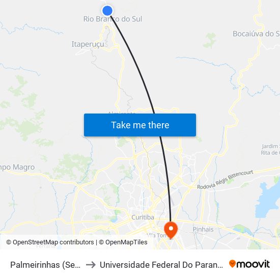 Palmeirinhas (Sete De Abril, 1999) to Universidade Federal Do Paraná Campus Centro Politécnico map