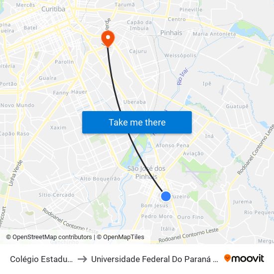 Colégio Estadual Costa Viana to Universidade Federal Do Paraná Campus Centro Politécnico map