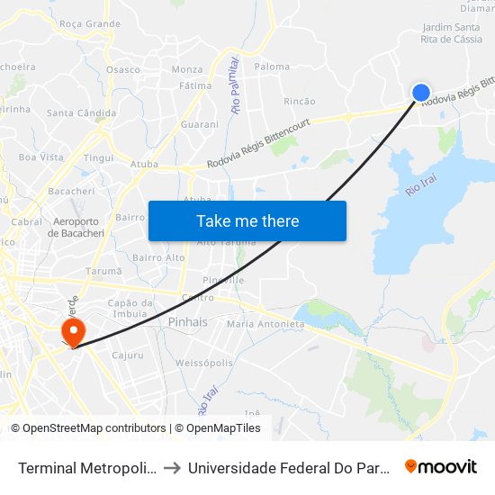 Terminal Metropolitano Jardim Paulista to Universidade Federal Do Paraná Campus Centro Politécnico map