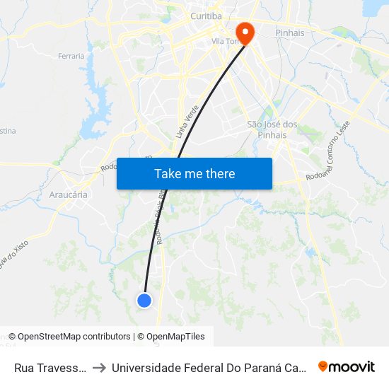 Rua Travessa Pien, 56 to Universidade Federal Do Paraná Campus Centro Politécnico map