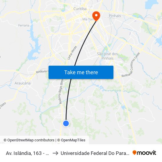 Av. Islândia, 163 - Col. Est. Anita Canet to Universidade Federal Do Paraná Campus Centro Politécnico map